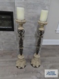 Pair of candlesticks with candles. Candlesticks are 28