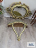 Ornate mirror and wall shelf. Mirror measures 47
