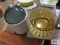 Amber glass serving bowl and vintage ice bucket