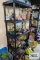 Plastic adjustable shelving unit in basement