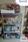 Variety of crafting and wrapping supplies with small totes