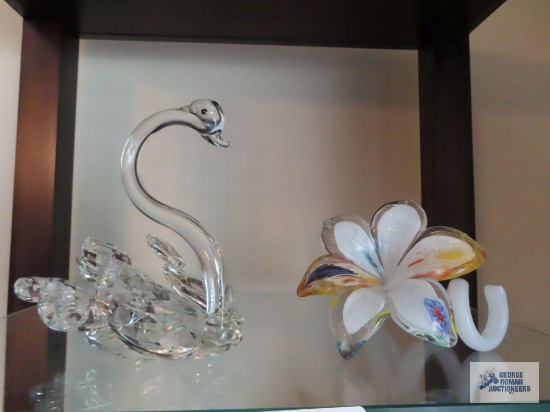 Decorative glass swan and art glass flower