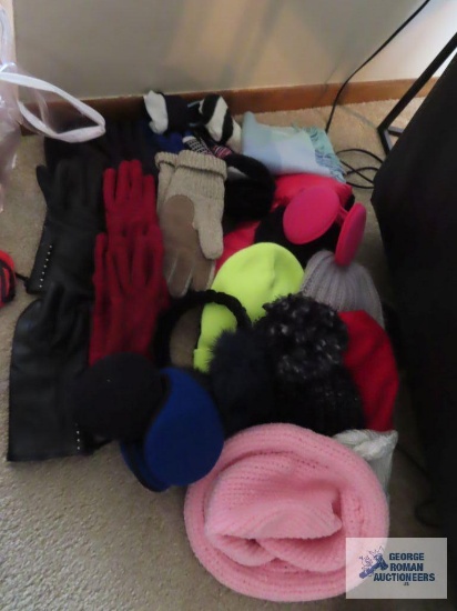 Variety of gloves, hats, and ear muffs