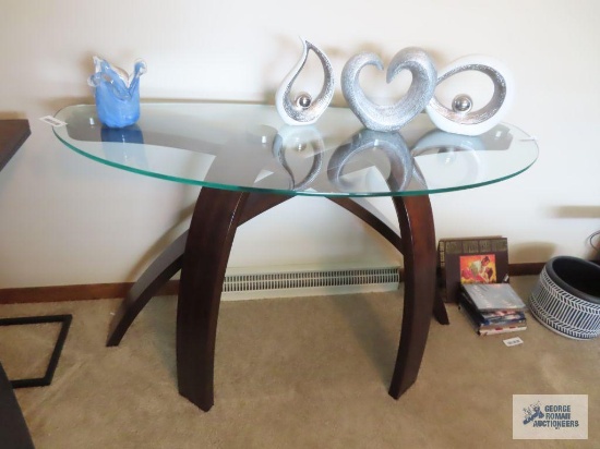 Decorative glass top sofa table with wooden base