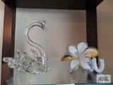 Decorative glass swan and art glass flower