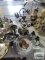 American Revolution metal and ceramic plate, metal bowls, candle holders and etc