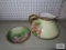 Belleek Willets berries pitcher and Limoge France floral plate.