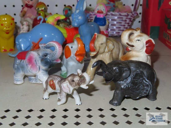 Ceramic and metal elephant figurines