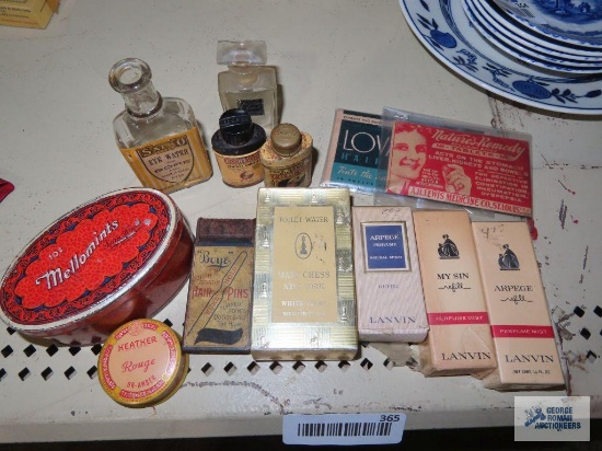 Vintage perfume, tin, medicine bottles, etc