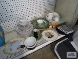 Variety of china pieces including Colonial Homestead, Swiss Chalet dinnerware, Harry Truman plate,
