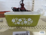 Pyrexgreen with white floral refrigerator dish