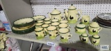 Zell pottery rooster/chicken motif, plates, bowls, teapots, cups, creamer and sugar, salt and pepper