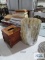 Decorative wastebasket and heavy wood like tissue box