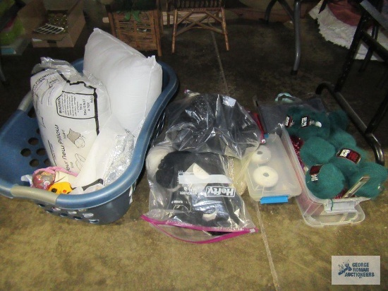 Yarn, craft supplies and etc including laundry basket