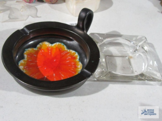 Clear glass ashtray and ashtray marked Italy