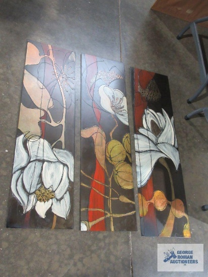 Three piece metal floral wall art