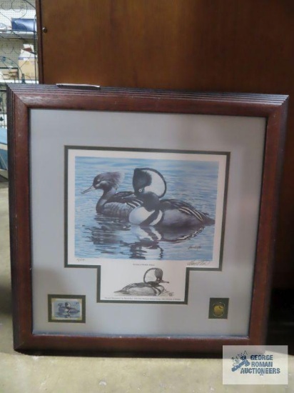 Hooded Mergansers by Harold Roe, 1996 Ohio Wetlands, Habitat Stamp Ohio Division of wildlife edition