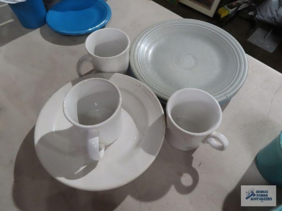 Assorted Fiesta dishware, pale blue and cream
