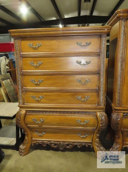 Collezione Europa ornate fruitwood claw foot six drawer chest with marble like inserts