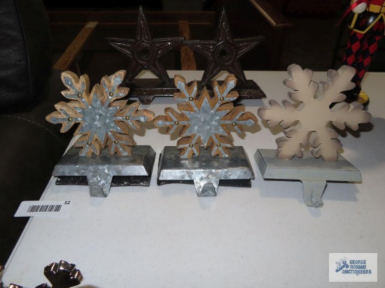 Metal and wood snowflake stocking holders