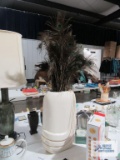Vase with feathers, approximately 2 ft tall