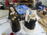 Vintage musical nun figurine candle holder, needs repaired. Vintage nun figurine planter. 8-1/2 in