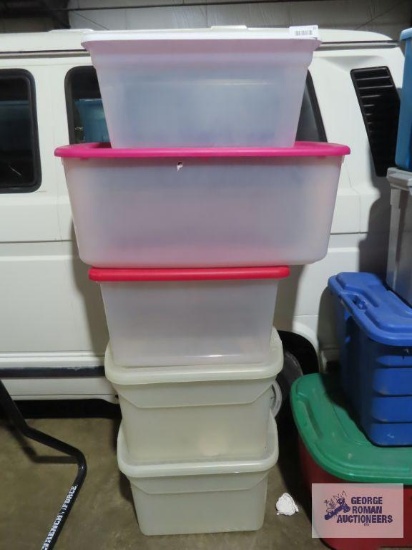 Five assorted clear totes