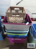 Assorted totes, no lids and milk crates