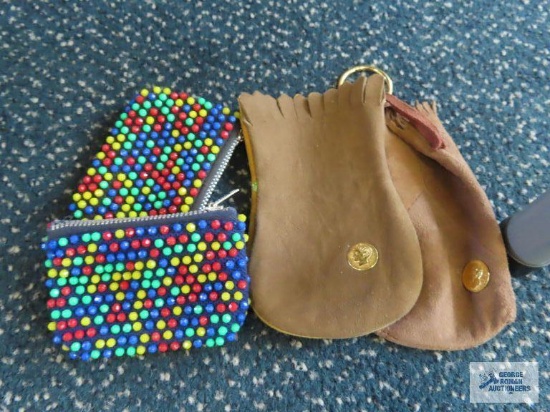Leather like pouches and beaded change purses