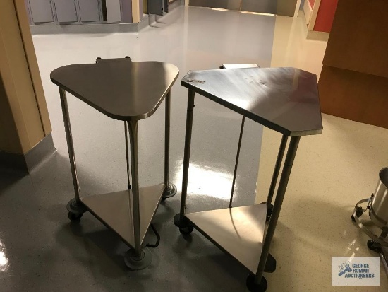 (2) STAINLESS STEEL TABLES ON WHEELS