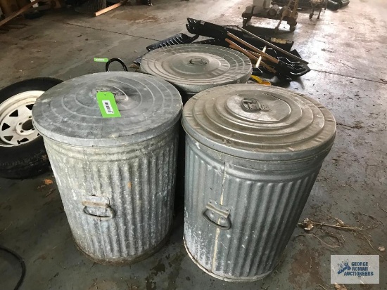 (3) GALVANIZED TRASH CANS