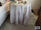 Wood formica top pedestal table with metal base