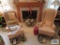 Pair of salmon wingback chairs with Queen Anne legs