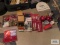 Variety of Christmas decorations, figurines, electric candlesticks, etc