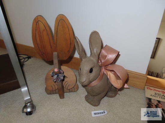 Wooden and plastic bunny decorations