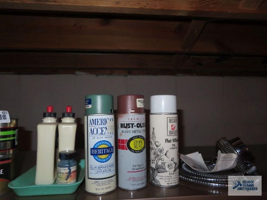 Assortment of paints, hardware, etc