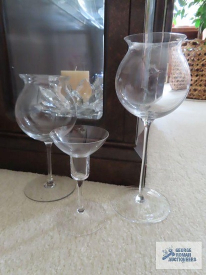 Crystal footed floating flower vases, 8-1/2 inch and 10-1/2 inch