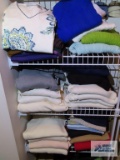 Ladies sweaters and tops, mostly sizes petite small and petite medium