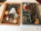 (2) VINTAGE GLASS DISPLAY CASES WITH SMALL CAR PARTS.