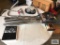 VARIOUS MOTORCYCLE PARTS. 2001 HARLEY DAVIDSON SERVICE MANUAL. EXHAUST PIPES, USED.