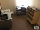 METAL DESK, SHELF, TABLE, (2) FILING CABINETS) AND CONTENTS OF ROOM.