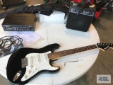 STARCASTER BY FENDER ELECTRIC GUITAR. P.A. AMP AND SPEAKER.