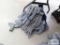 Seven blue and gray mop heads