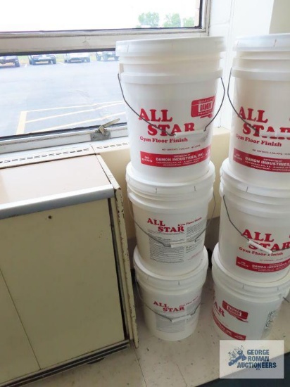 Three All Star 5 gallon gym floor finish