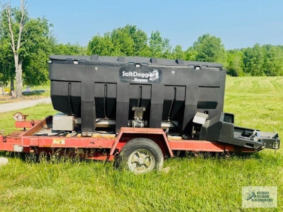 Saltdogg truck bed salt spreader. model number SHPE3000. Serial number 00488. 9 ft 4 in long by 3 ft