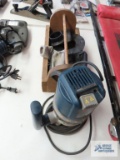 Ryobi model R160 router with accessories and homemade wooden box