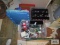 Christmas ornaments, bulbs, lights and reindeer card holder