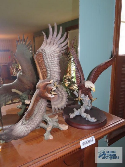 Two Franklin Mint ceramic eagle figurines, made in Malaysia