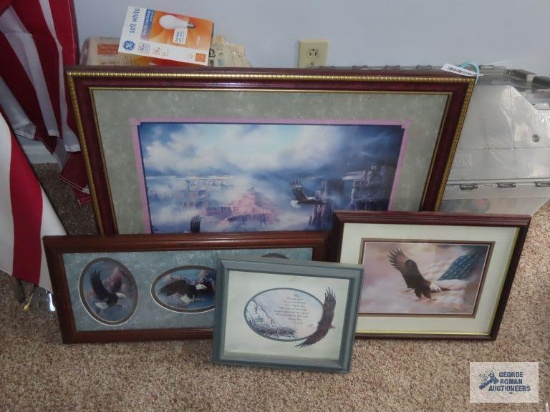 Variety of eagle motif framed prints