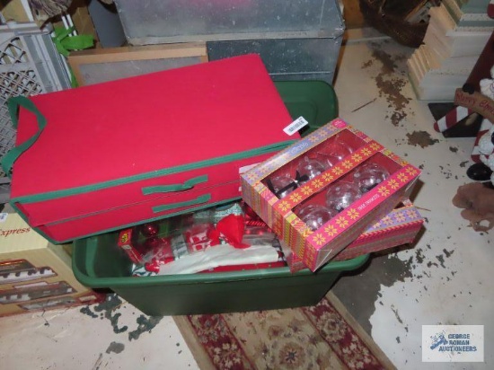 Christmas bulbs, ornaments, stockings, tree skirt, etc